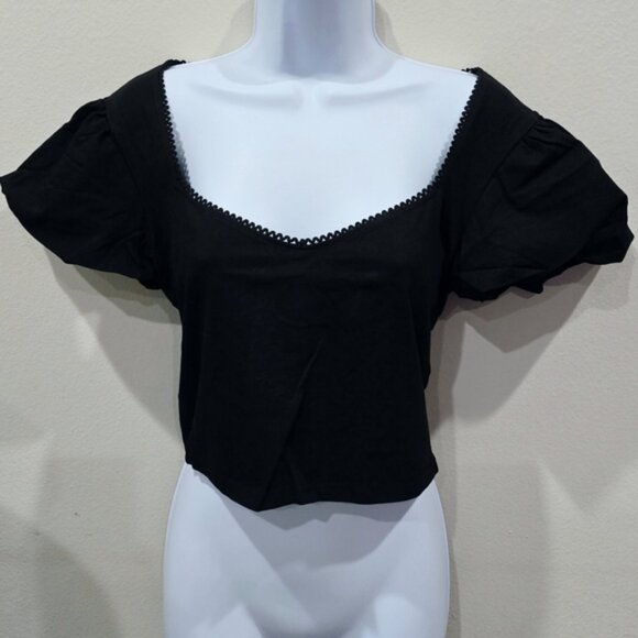 Diamond In The Dark Black Lace Up Flutter Sleeve Top Gothic Romantic Dark M - Picture 7 of 8